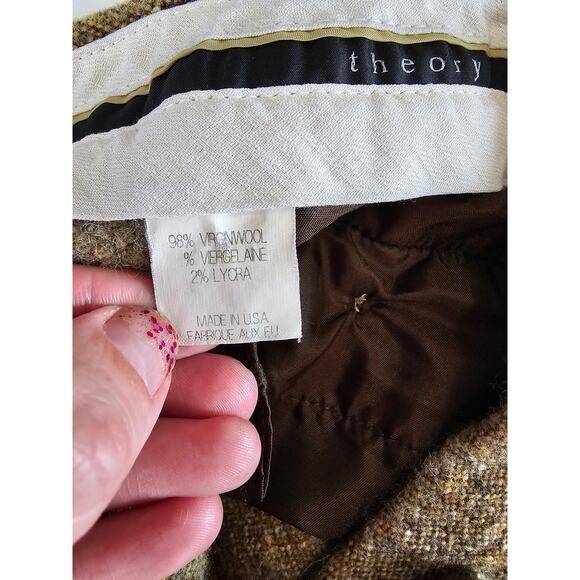 Theory Womens Sz 4 Wide Leg Cropped Dress Pants Wool Blend Tweed Beige - Picture 5 of 6